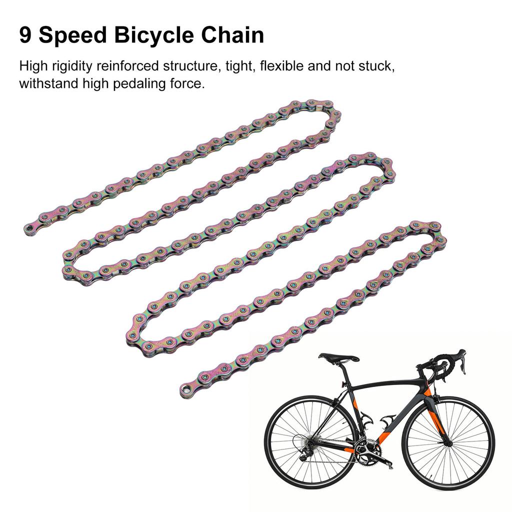 9 Speed Colorful Ultralight Bicycle Chain MTB Road Bike Manganese Steel Electroplate Chain