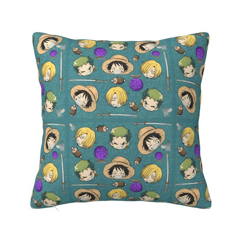 Custom Modern One Pieces Luffy Anime Cushion Cover for Sofa Soft Pirate Skull Manga Pillow Case
