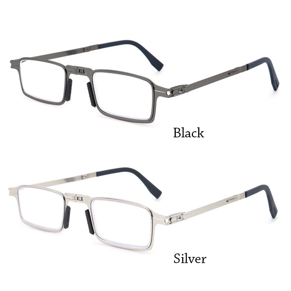 Folding Reading Glasses With Glasses Bag Blue Light Blocking Metal Square Elder Eyeglasses Diopters Prescription Glasses