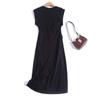 MD Women's Clothing Minimalist Fancy Waist-Tight Mid-Length Sleeveless Dress Linen Black Dress Female 06648589800