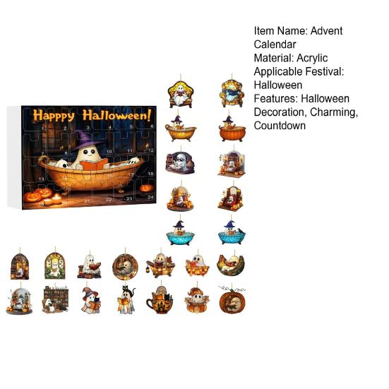 Halloween Advent Calendar 2D Acrylic Reading Ghost Hanging Ornament Set 24 Days Countdown Decoration for Holiday Home Decor