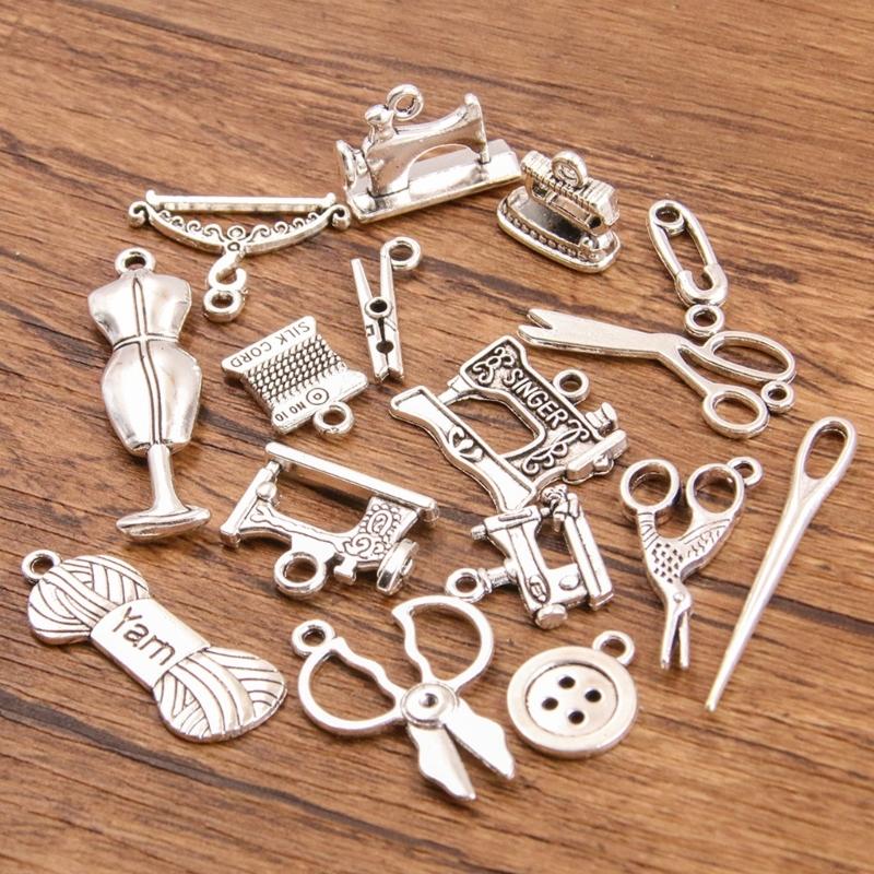 Pack of 30 Chic Silver Finished Antique Style Sewing Tools Pendants for Crafting Unique Jewelry and Accessories