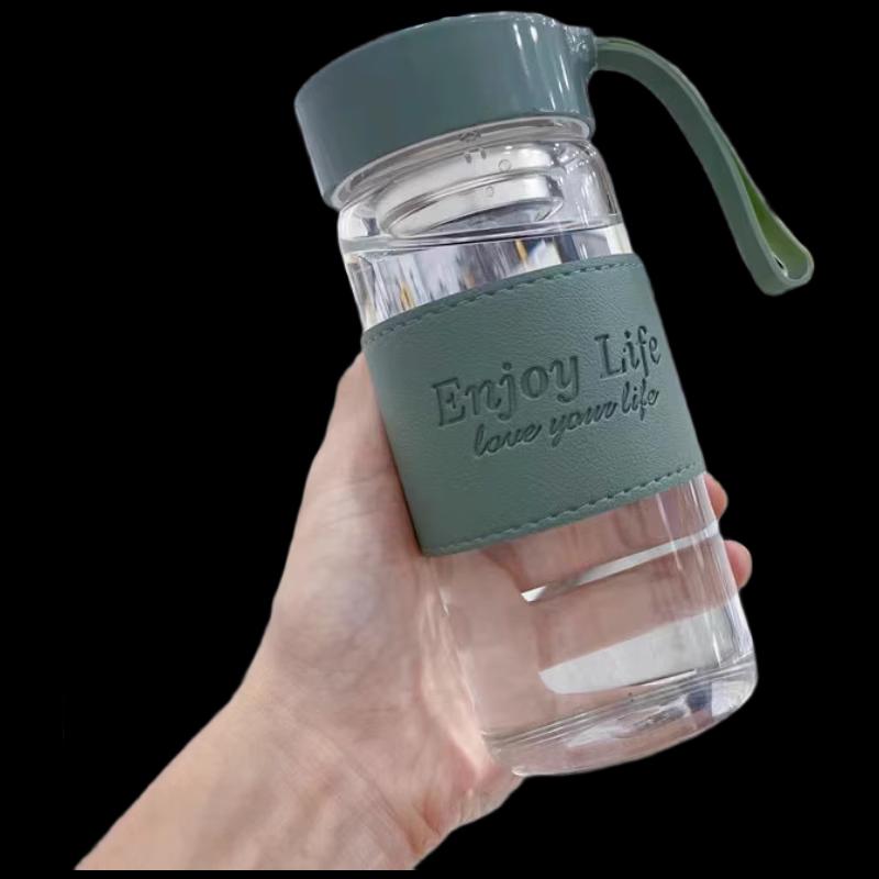 Shangqi Portable Glass Water Bottle with Lid (3-Pack)