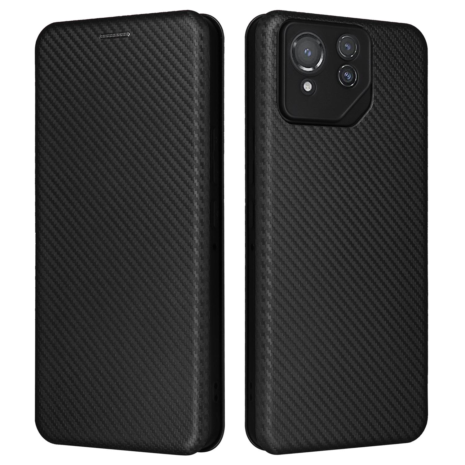 

Кожаный чехол для Asus ROG Phone 8 Pro 5G/8 5G со слотом для карт, текстура углеродного волокна Black