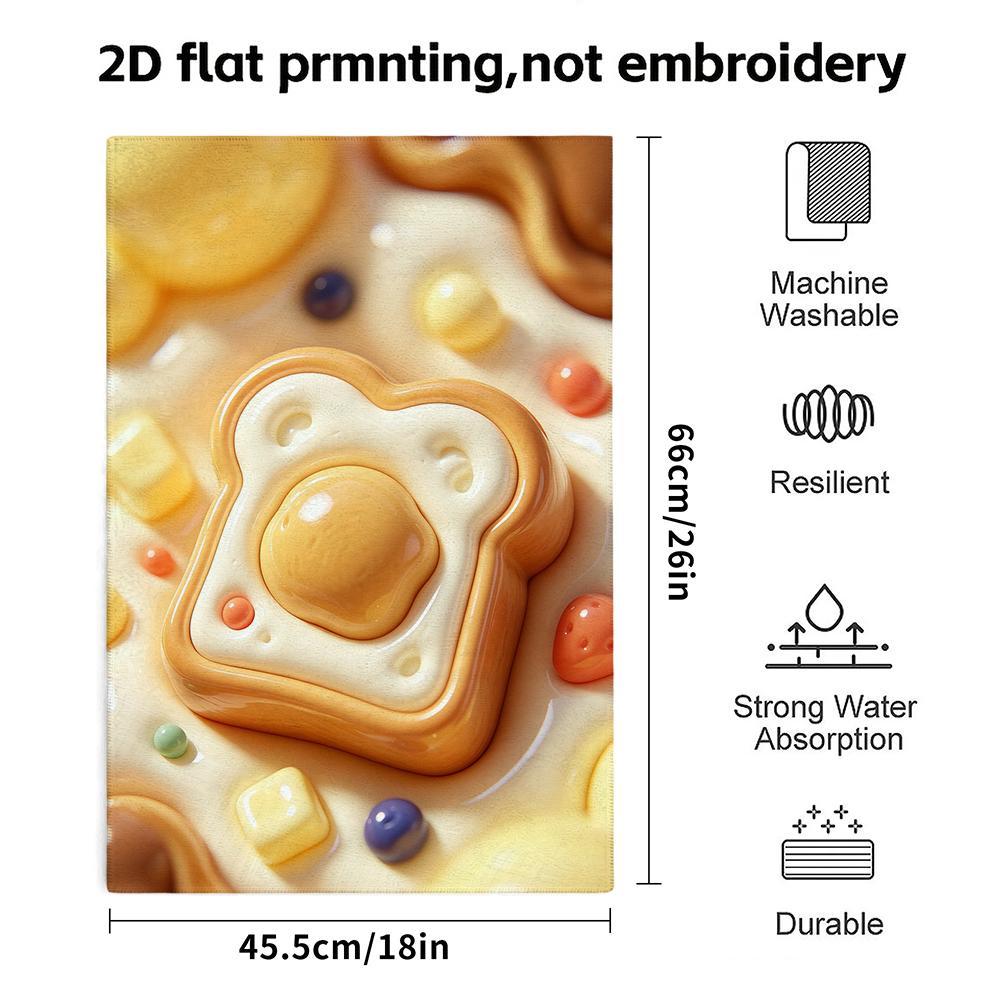 Cute Toast And Fried Egg Print Towel, Soft Absorbent Quick Dry Hand Towel, Lovely Kitchen And Bathroom Towel