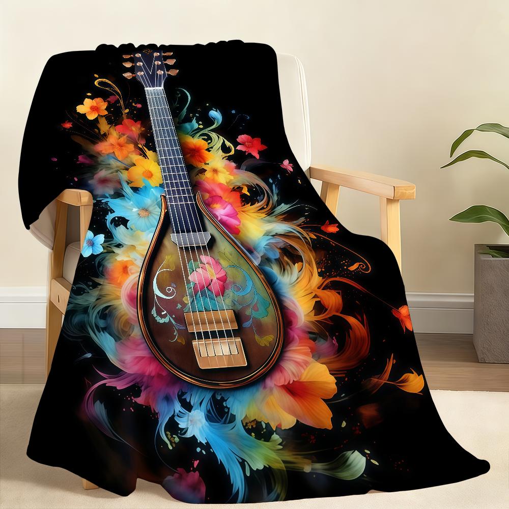 Classic Fashion Instruments Piano Guitar Blanket For Soft Throw Blanket for Picnic Bed Sofa Home Bedroom Cozy Warm Comfortable