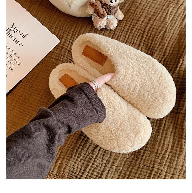Wool Version~ Baotou One-pedal Thermal Cotton Shoes with Plush and Fluffy Half Slippers, Women Wear Genuine Leather Fluffy Shoes