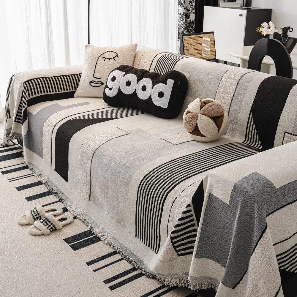 Tapis de Pique-nique de Camping Plaid pour Canapé de Salon Position Couple Moderne Luxe Plaid Color Block Couverture Douce