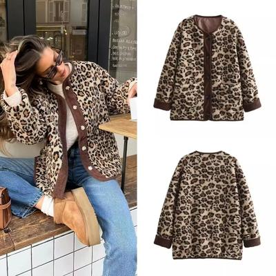 Leopard Print Baumwolle Mantel Frauen Lose Revers Patchwork Taschen Weibliche Dicke Warme Jacke 2024 Herbst Neue Mode Dame Outwear