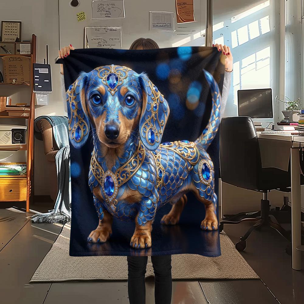 Blue Gemstone Puppy Kitten Print Flannel Blanket,High Quality Comfortable for All Seasons,Home Decor,Warmth and Comfort,Perfect for Christmas Gifts