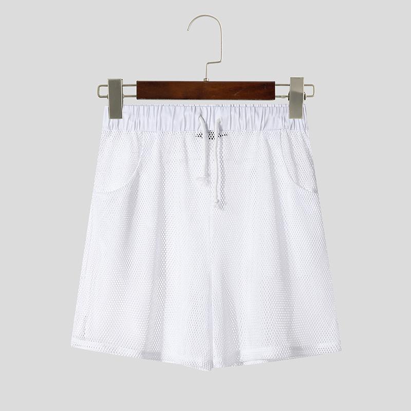 

INCERUN Мужские шорты-мини с сетчатой прозрачной вставкой, эластичной талией на кулиске, для пляжного отдыха 4XL