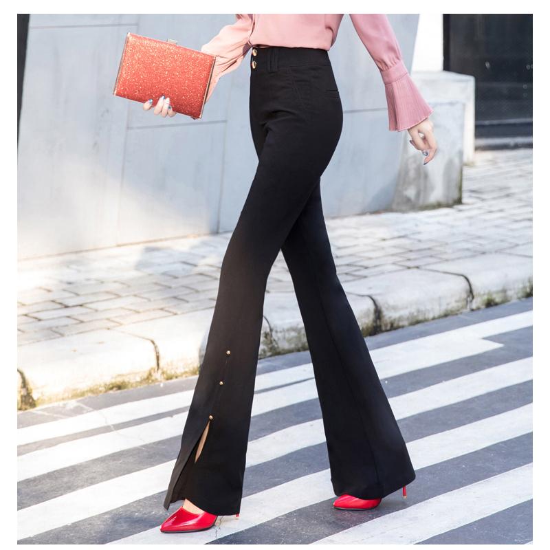 OL Office Workwear Summer High Waist Women's Split Up Capris Suit Pants for Women Skinny Flare Pants Woman Trousers Black