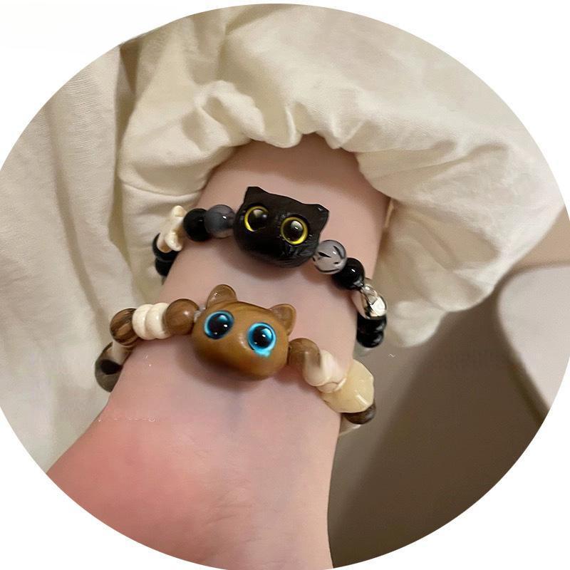 Retro Cute Cat Beaded Bracelet Cold Wind Niche Design Bracelet Fashionable Versatile Girlfriend Jewelry Women
