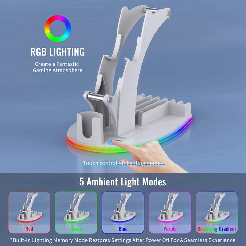 B03B-For PS5 Desktop Storage Stand Controller Stand With RGB Lights Headphone/Handle/Remote/Disc Desktop Storage Stand
