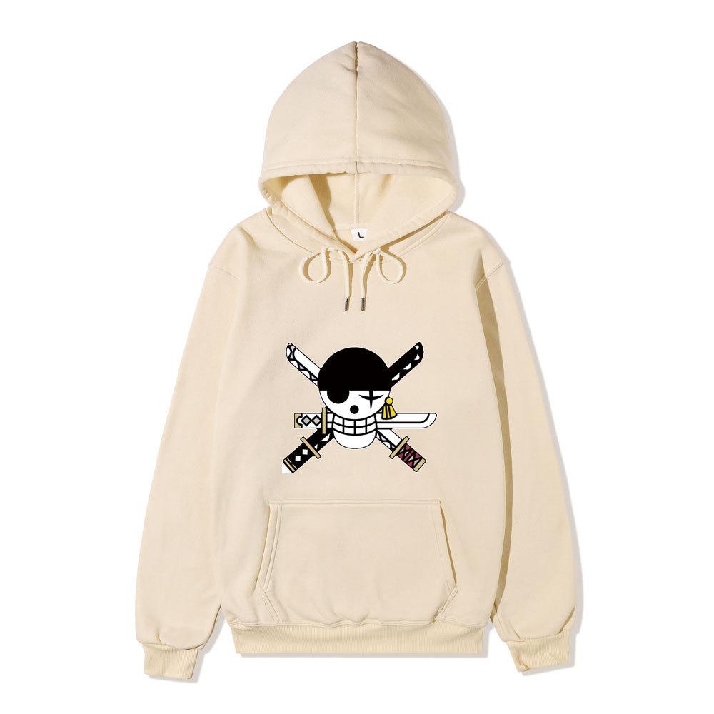 Anime One Piece Roronoa Zoro Hoodie, Pirate Logo Front Print Pullover Sweatshirt Long Sleeve Streetwear for Men Women