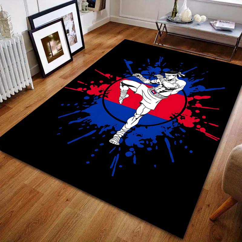 Muay Thai Fighting Print Carpet for Bedroom Living Room Bedside Sofa Floor Mat Modern Home Decor Area Rug Large Size