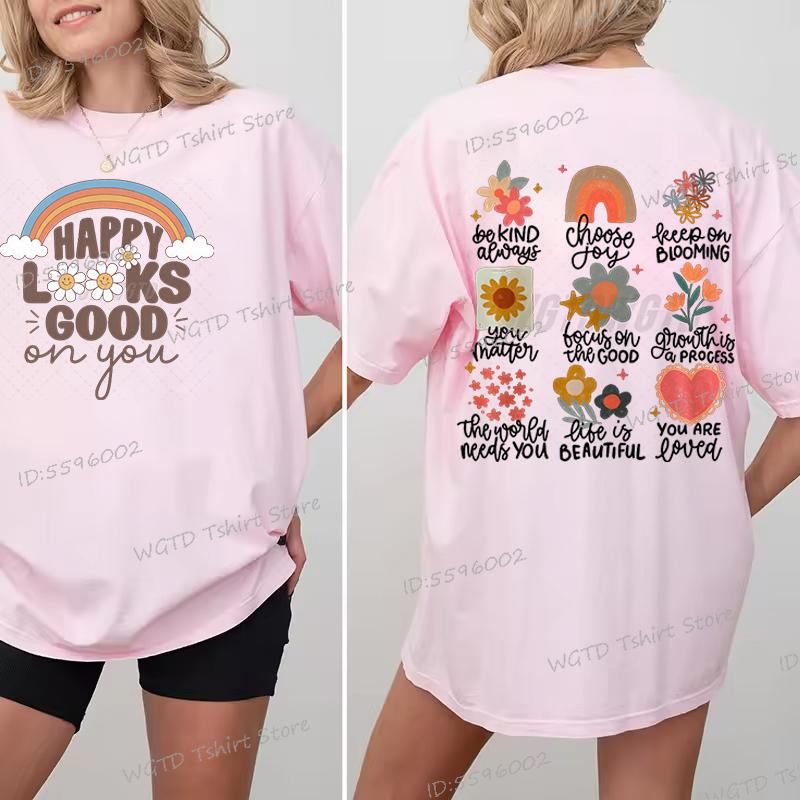 Be Kind Always Shirt Inspirational Quotes Gift for Women Happy Looks Good on You Summer Tops Tees Positive Quotes Woman T-shirts