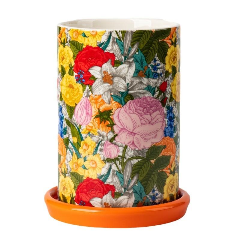 Creative Ceramic Chopsticks Barrel Painted Flower Storage Jar Home Kitchen Drain Chopsticks Knife Fork Spoon Storage Bucket New