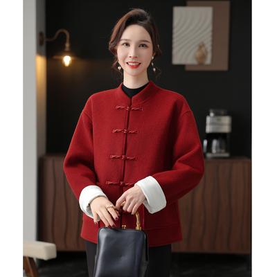 Mom's Spring and Autumn Clothing New Chinese Wool Jacket New Casual Loose Wool Top Middle-aged and Elderly Women's Clothing