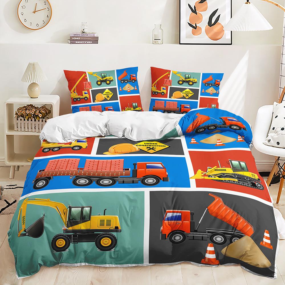 Three-Piece Set 3D Quilt Cover Cartoon Transporter Kit Double Bedding