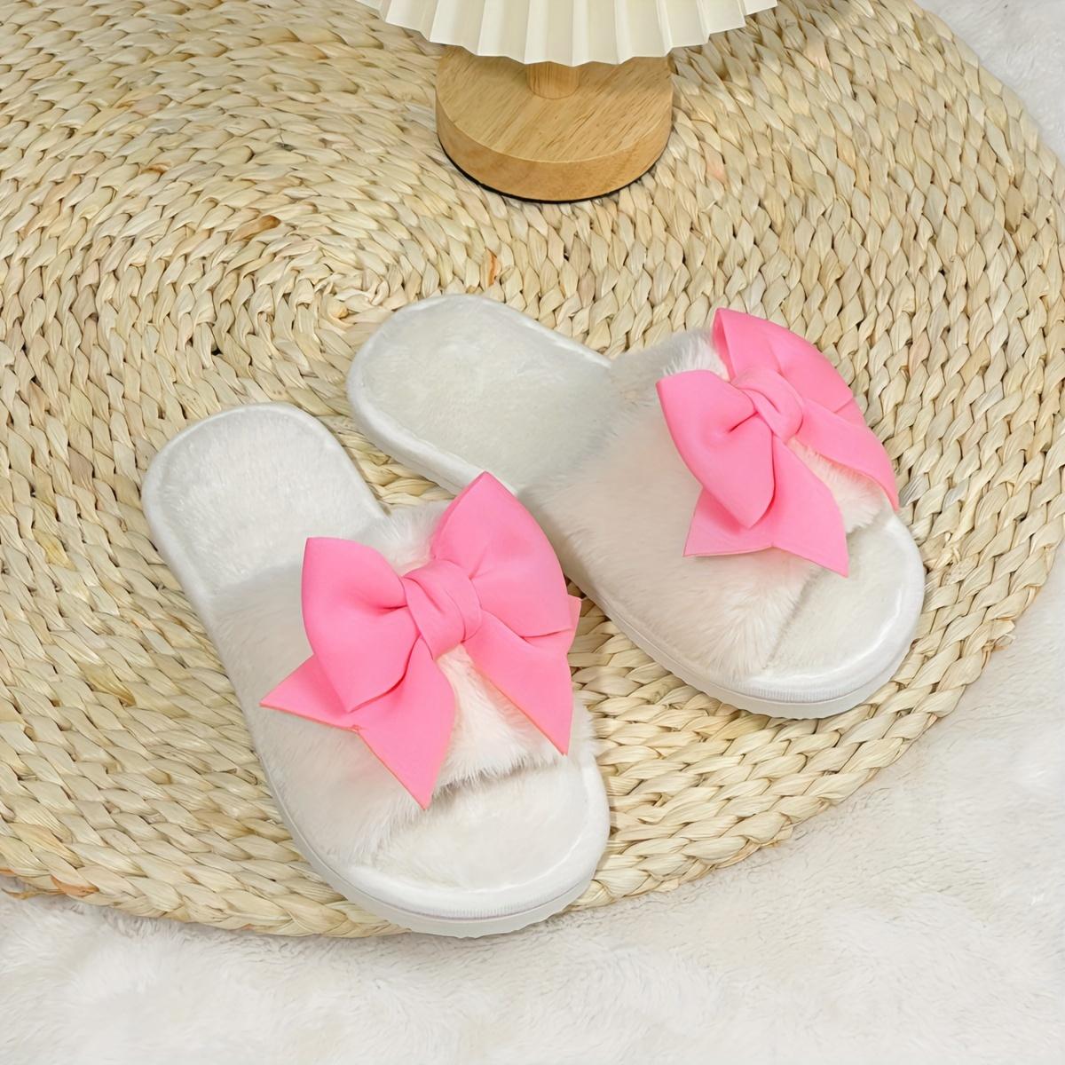 

Жіночі пухнасті тапочки з бантом, миле домашнє взуття з відкритим носком, затишне домашнє взуття з плюшу, зручні теплі домашні тапочки 36-37