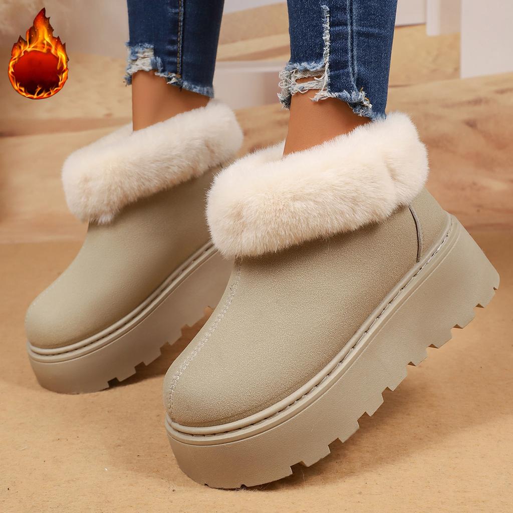 Fashionable Thick Soled Velvet Anti Slip Walking Boots for Winter New Round Toe Comfortable Casual Warm Snow Boots for Women