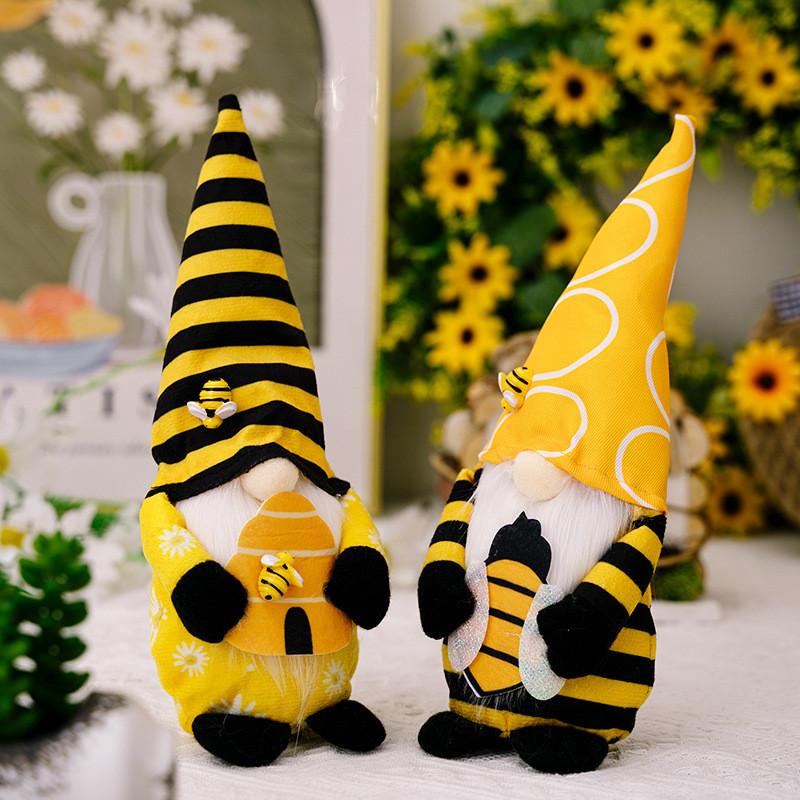 Playful Bumblebee Plush Gnome With Sunflowers And Honeycomb For Unique Home Decor Touch