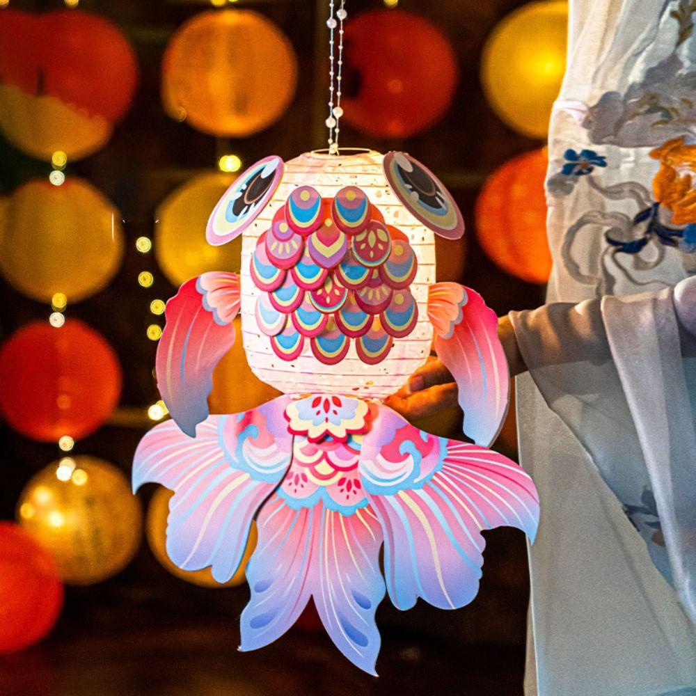 Cartoon Goldfish Mid-Autumn Festival Lantern Material Package Handmade Koi Lantern Mid-Autumn Festival DIY Lantern Kids Gift