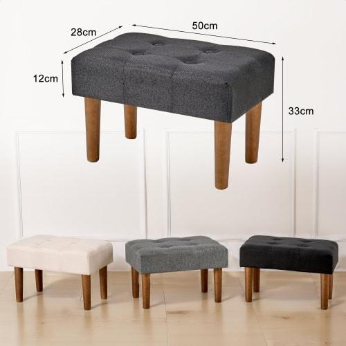 VECELO Ottoman Footrest, 50x28x33cm, Cotton-Linen Material, Compact, Low Chair, Wooden, Footrest, Shoe Replacement, Stylish, For Children, Black