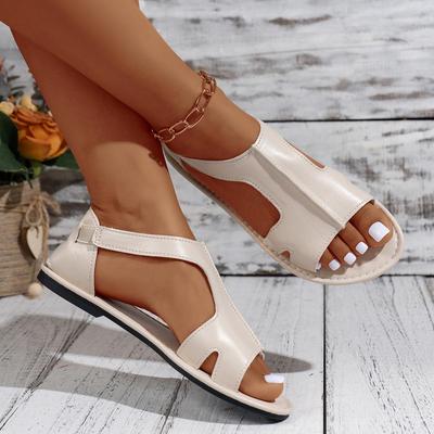 Sandalias planas elegantes de verano para mujer, de color liso, estilo casual, punta redonda, boca de pez, bolsa lateral vacía, tacón desgastado, sandalias de mujer de gran tamaño.