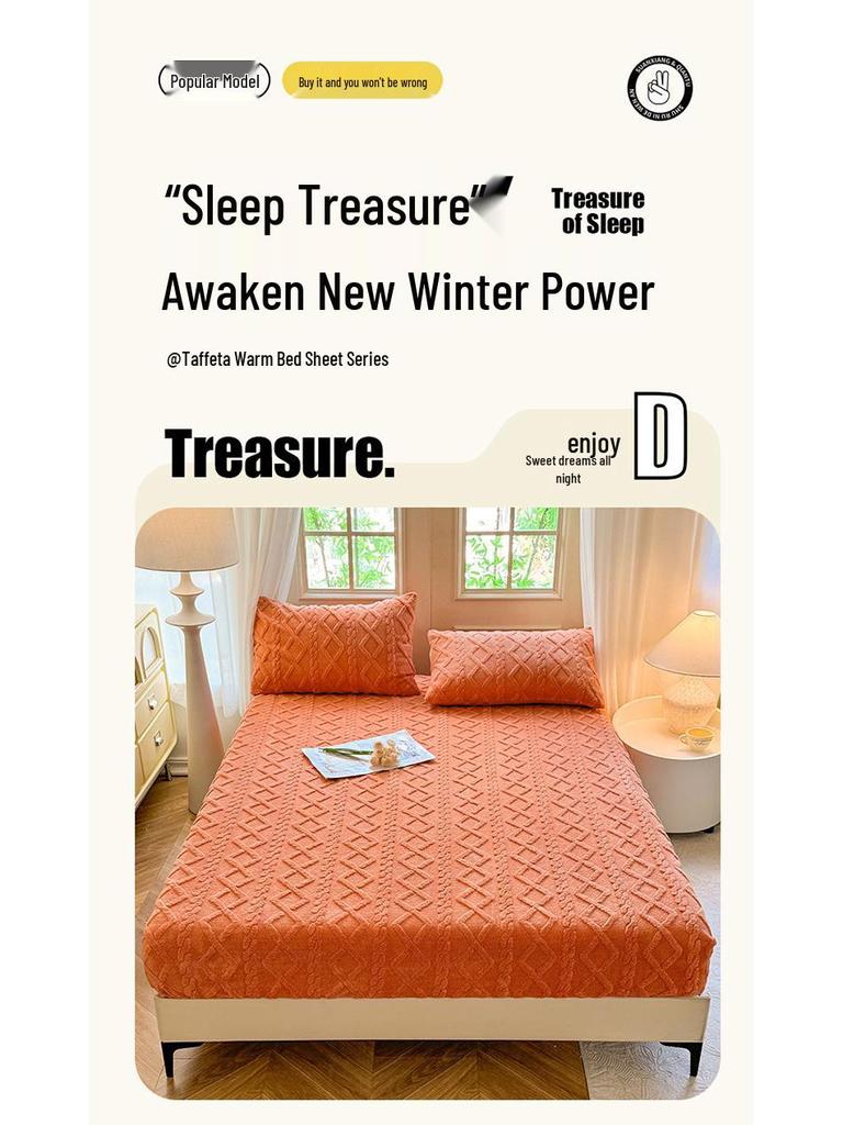 Winter Warm Velvet Taffeta Fitted Sheet - Non-Slip Solid Color Mattress Protector
