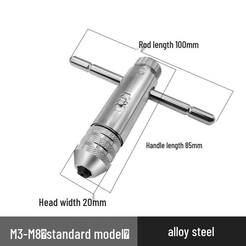 Adjustable Ratchet Tap Wrench with Extension Rod, All-Steel Manual Tapping Tool