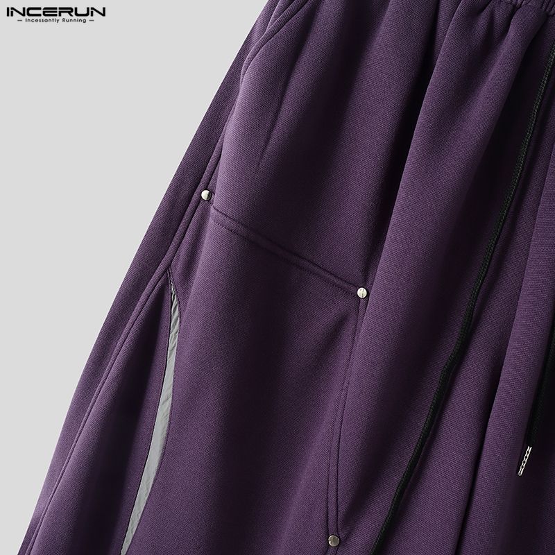 INCERUN Men Elastic Waist Casual Stitching Sports Sweatpants Long Pants with Pockets