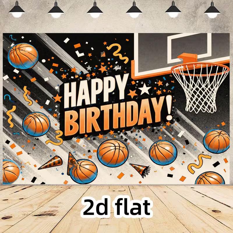 2D Cool Basketball Happy Birthday Backdrop for Teen Boys & Party Decoration