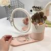 Rotatable Makeup Mirror with Storage Box, Desktop Cosmetic Brush Holder, Multifunctional Table Vanity Mirror Tray
