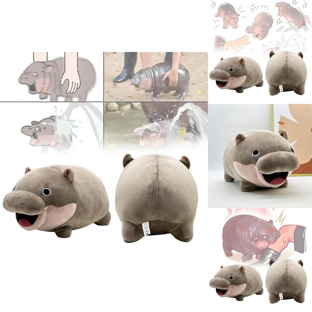 Adorable Moo Deng Hippo Plush Toy Soft Grey Short Plush Doll For Kids 42x24cm