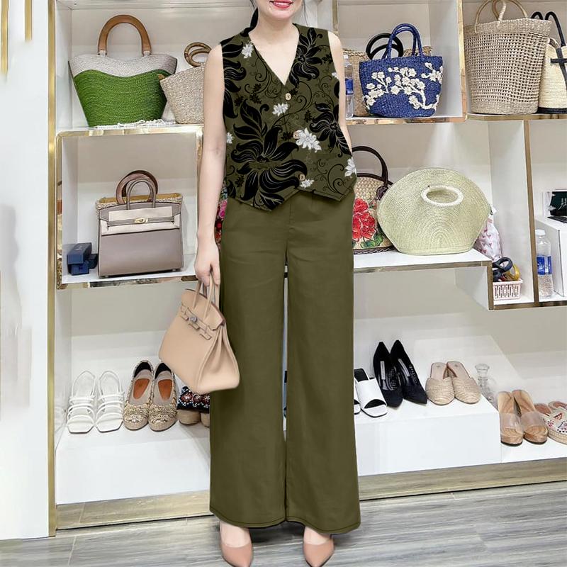ZANZEA Women Floral Print Sleeveless Vest and Pants Summer Two Piece Suit Sets