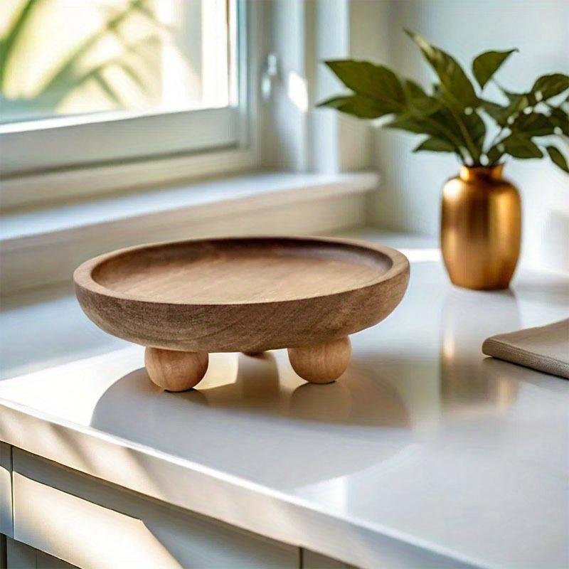 Elegant Rund Bricka i Massivt Trä i Vintage-Stil - Idealisk för Kosmetika, Smyckesförvaring, Badrums Aromaterapi Dekor