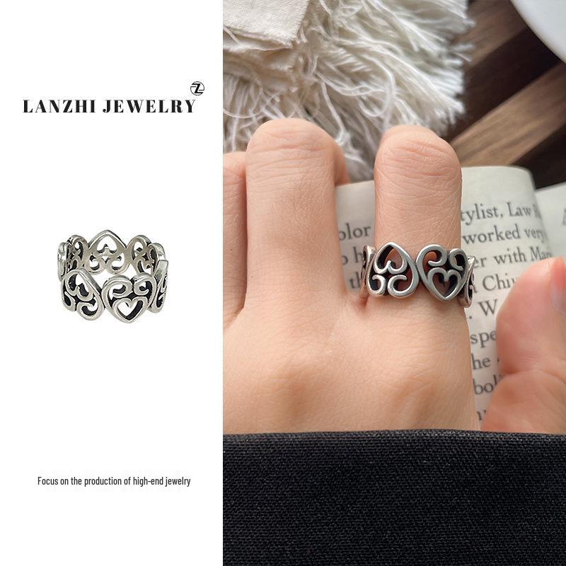 

Кольцо Lanzhi из стерлингового серебра 925 пробы с вырезом в форме сердца - Уникальный нишевый дизайн, не тускнеет, для женщин Adjustable Open