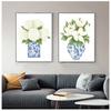 Stampe di Ortensia Magnolia Cinese Blu e Bianca Arte Chinoiserie Pittura su Tela Arte da Parete da Galleria Immagine Poster Decorazione Murale di Tendenza