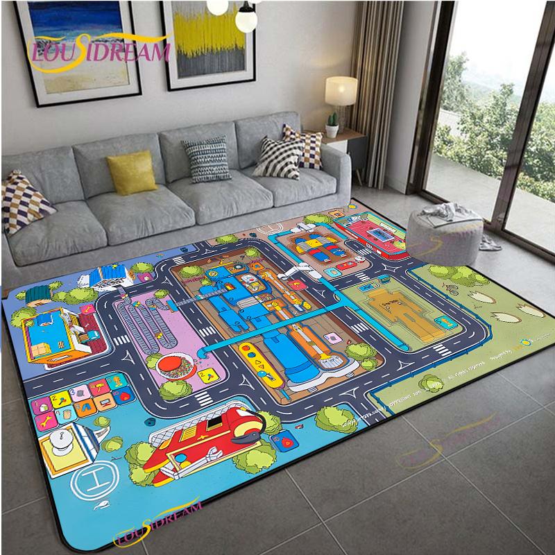 Alfombra Road Traffic Rout Map Carpet Living Room Sofa Coffee Table Bedroom Rugs Kitchen Kid Play Anti-slip Floor Mat Home Decor