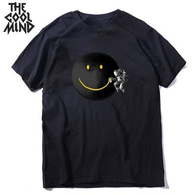 COOLMIND 100 Cotton Moon Print Men T Shirt Casual Summer Short Sleeve Men Tshirt Loose Tshirt Male Tee Shirts
