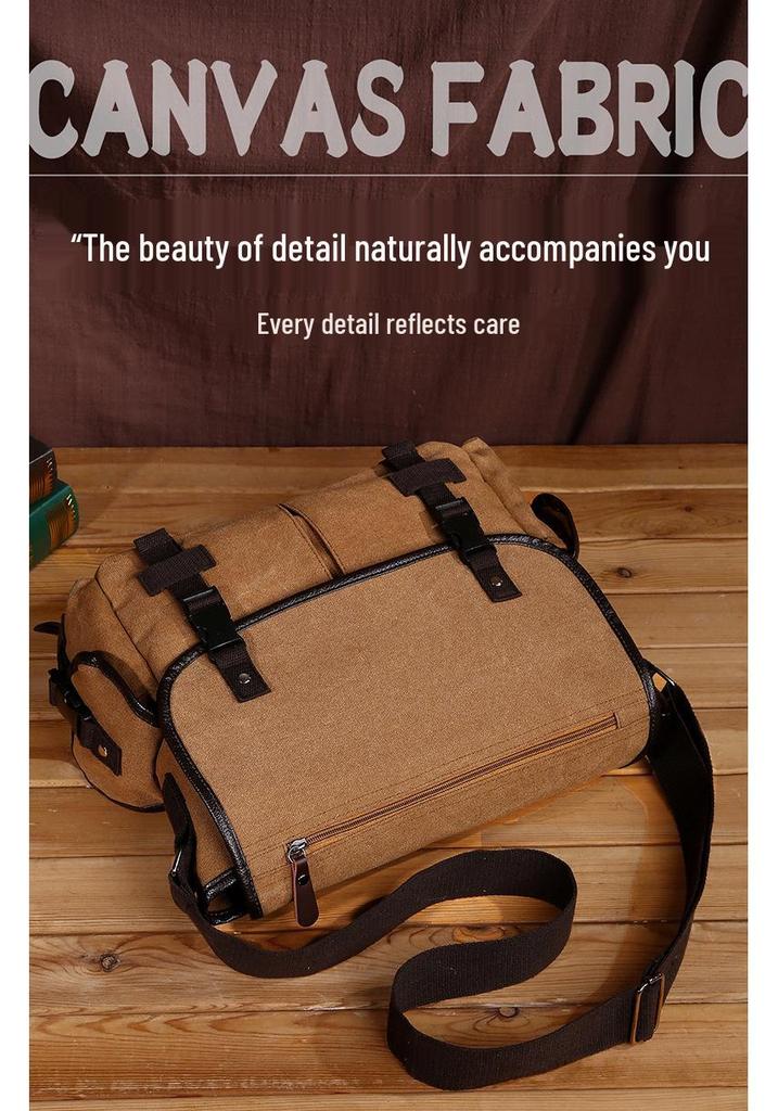Men's Solid Color Canvas Crossbody Bag - Large Capacity, Versatile, Fashionable Messenger Bag for Commuting and Outdoor Use.