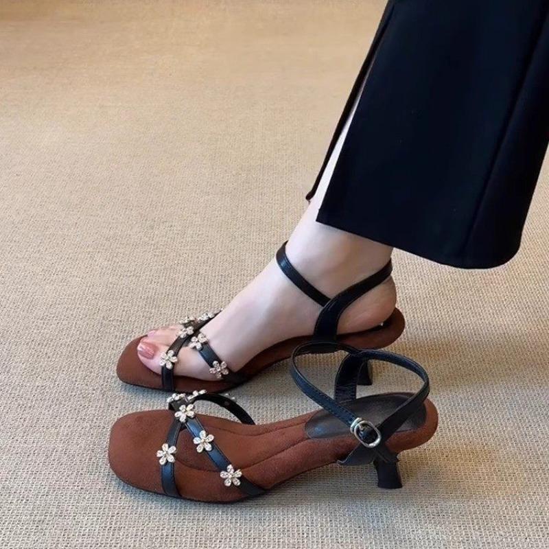 

Fashion Ladies Shoes 2025 Summer Open Toe Women s Sandals Dress Sandals Women Fashion Flower Dec Shoes Woman New Buckle Thin Heels 35