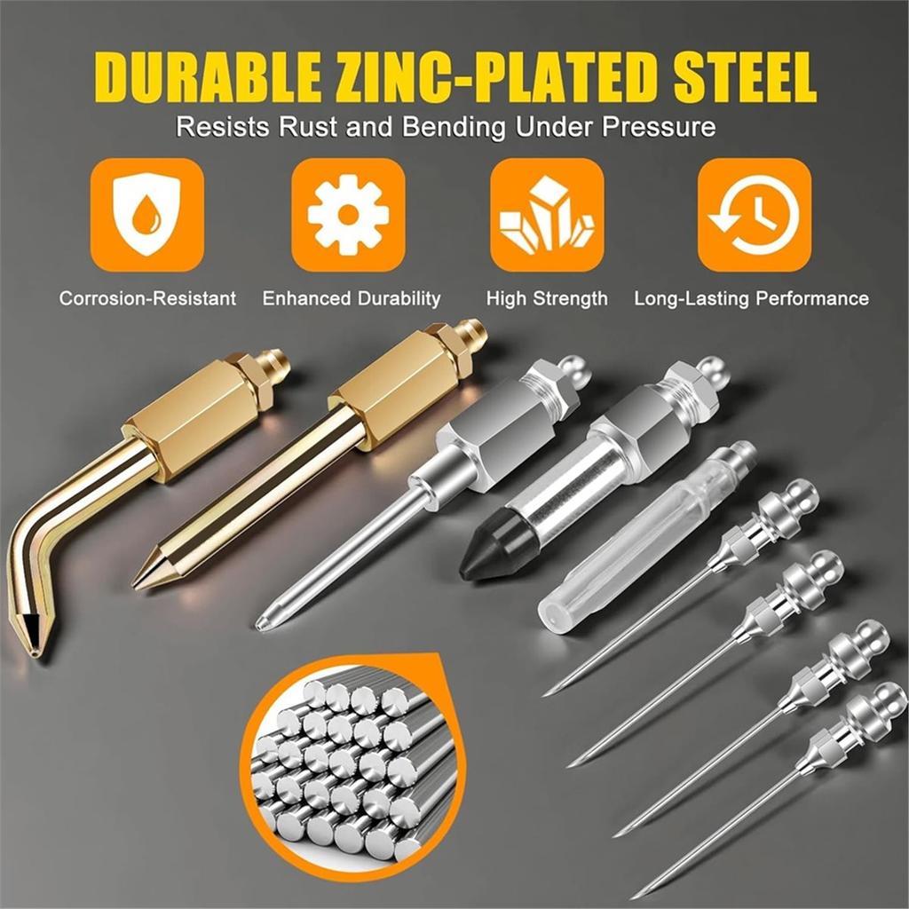 BHBL 9PCS Grease Accessory Kit, Grease Needle Tip & Grease Needle Nozzle Bent & Straight Nozzles, Nipple and Elbow Adapter