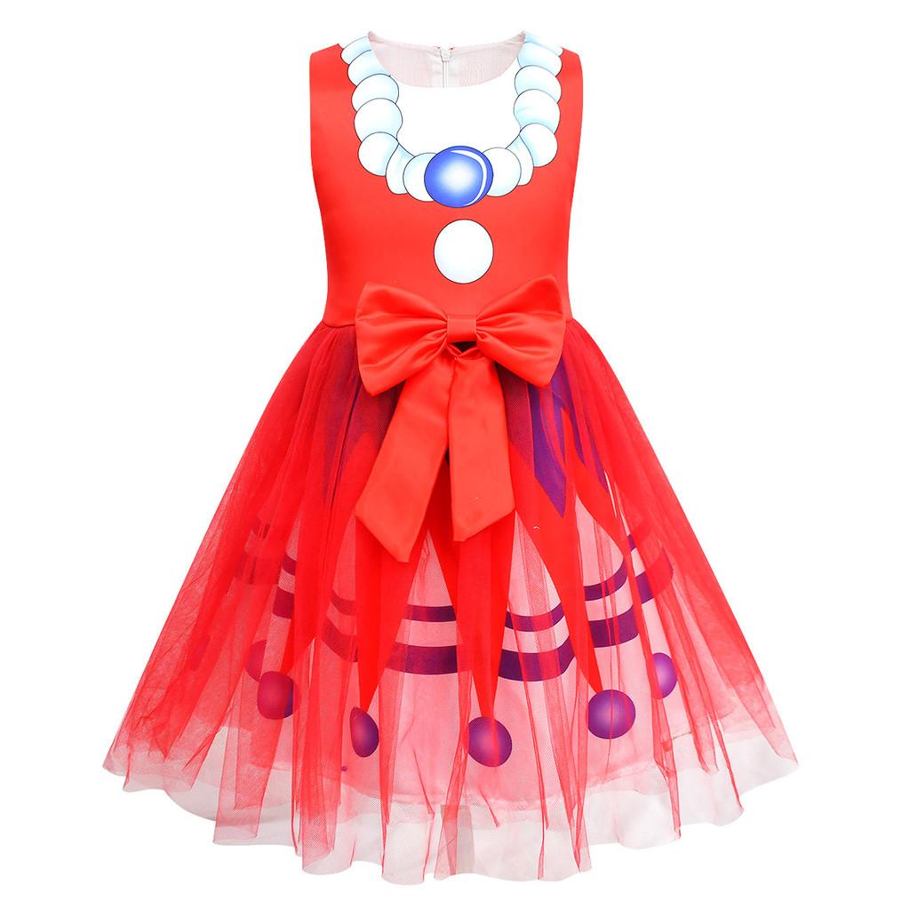 83084 Kids Girls Lily Lovebraids Clown Print Bow Sleeveless Mesh Tutu Dress 100cm красный