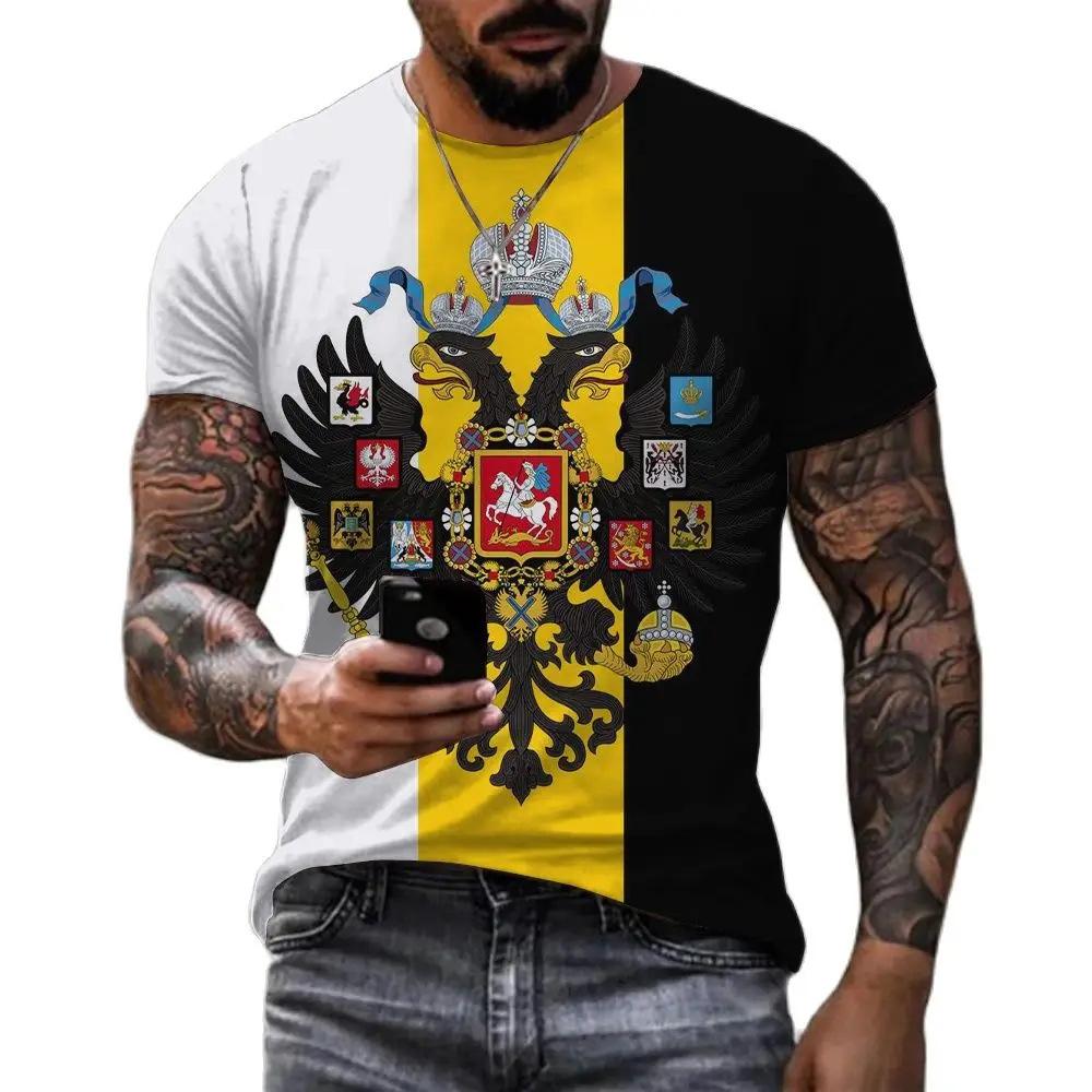 Russian Flag 3D Printed Men's Russian Bear T-shirt Short Sleeved Men's Top T-shirt