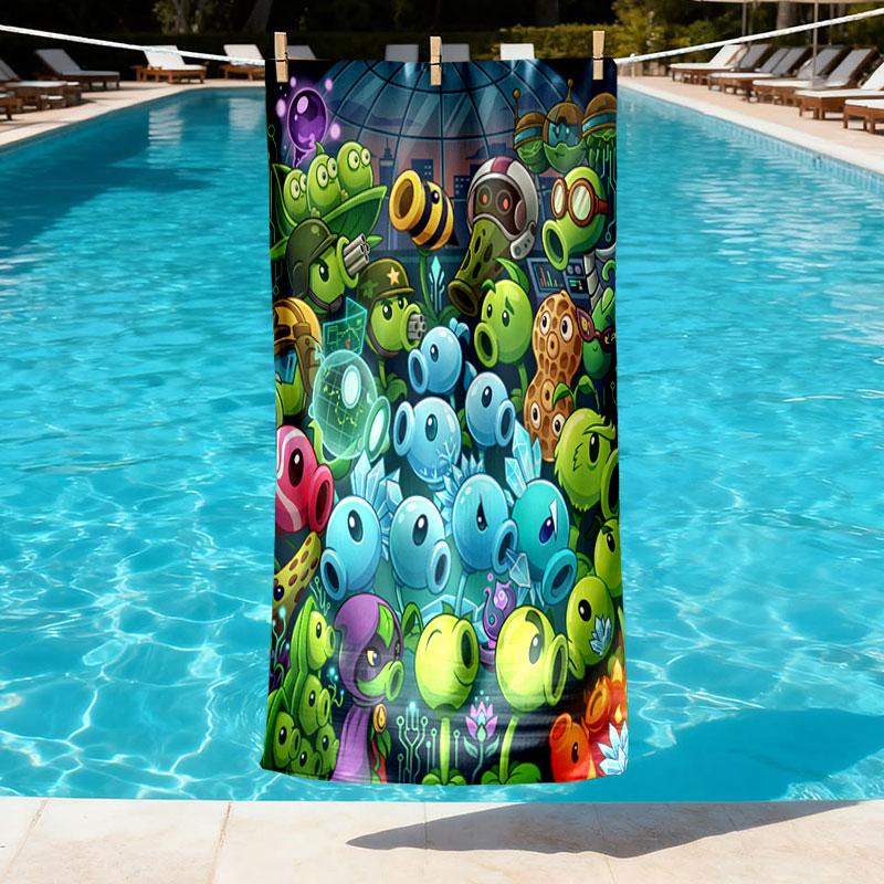 Plants VS Zombies Print Beach Towel Design, Soft, Lightweight. for Home Bathroom, Spa, Pool, Yoga, Surfing, Camping, Gift for Family, Friend