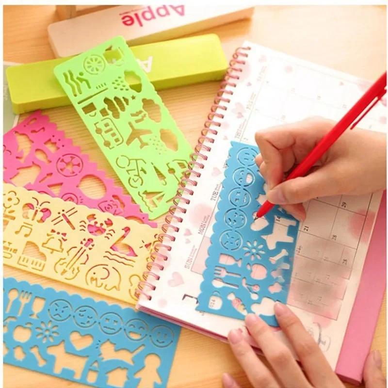 4Pcs Lovely Candy Color Kids Painting Stencil Mini Cartoon Pattern PVC Stencils PVC Hollow Template for Scrapbooking Journal DIY