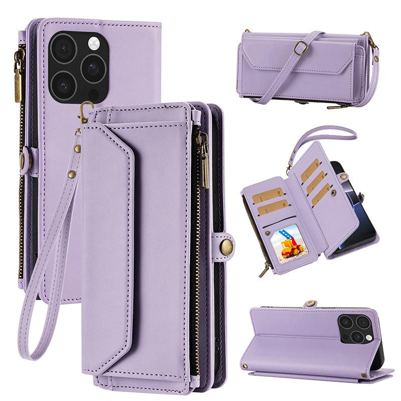 Multifunctional Leather Case Zipper Wallet Card Case Leather Case Flip Samsung iPhone Case